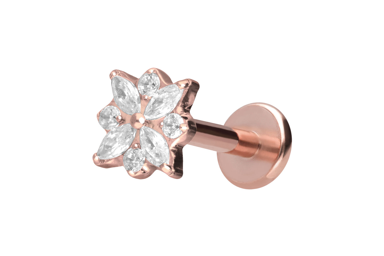 Titan Labret Piercing mit Innengewinde KRISTALLBLUME